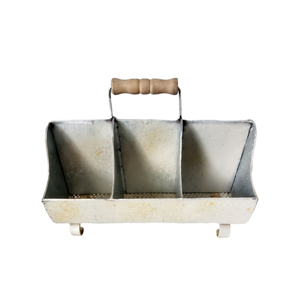 Galvanized Metal Six Sectioned Decorative Tray Farmhouse Country Primitive - Picture 3 of 5